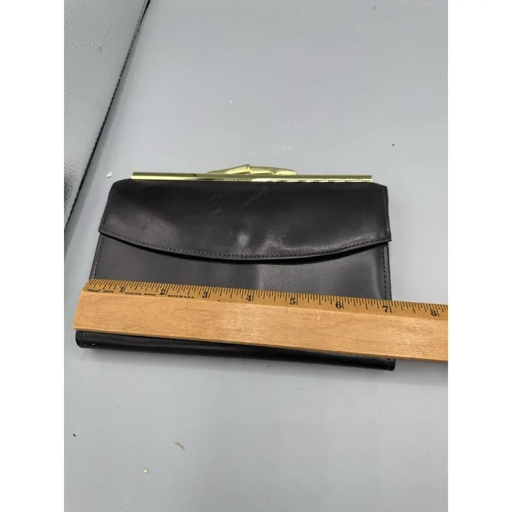Vintage Black Clutch Wallet Gold Tone Frame Organizer Checkbook